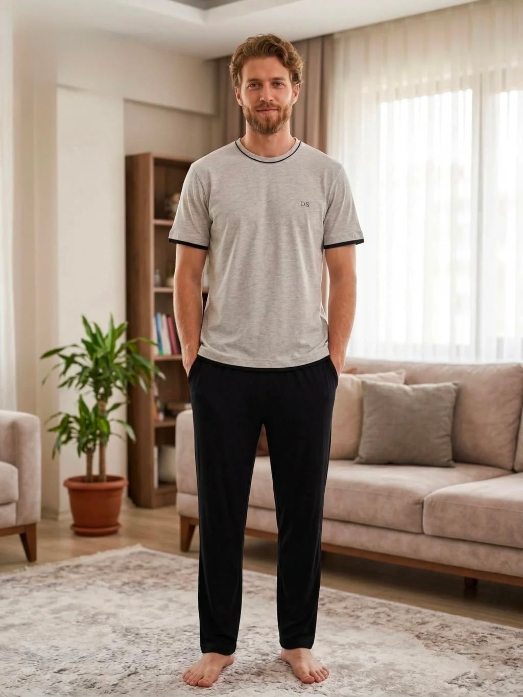 Ds.Damat Erkek Kısa Kol Pijama Takım GRİ Erkek Pijama Takımı D'S DAMAT