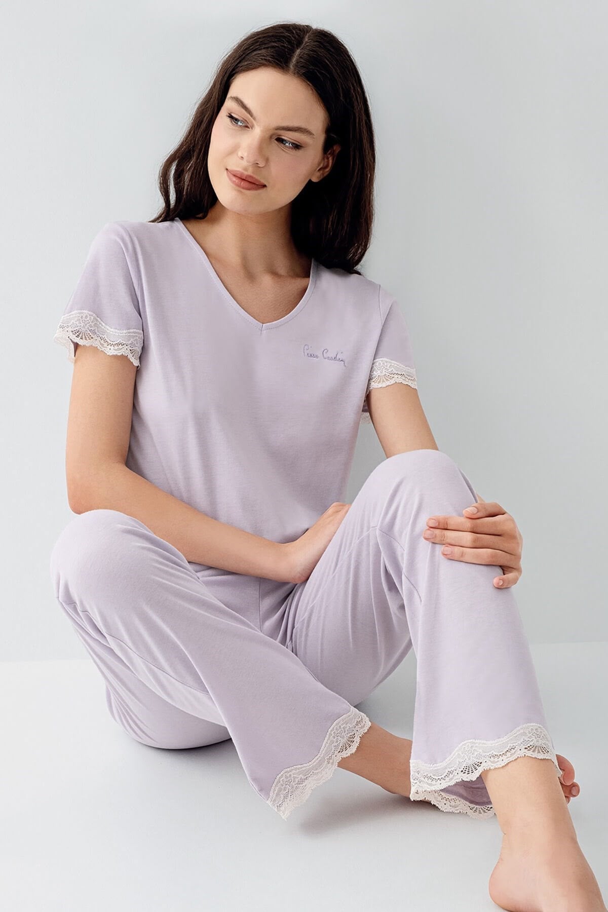 Pierre Cardin Bayan Dantelli Kısa kol Pijama Takım LİLA KONFEKSİYON PİERRE CARDİN