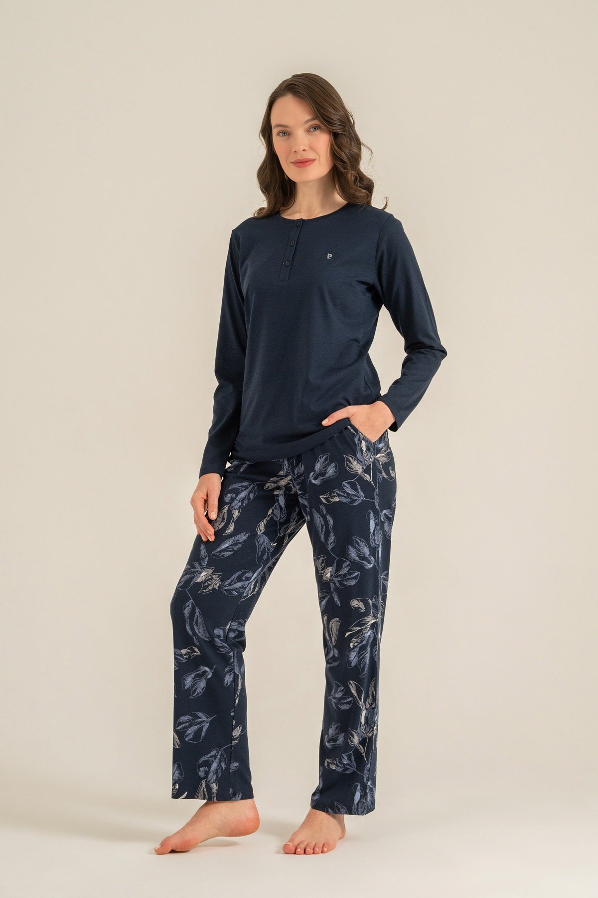 Pierre Cardin Bayan Uzun Kol Pijama Takım LACİVERT KONFEKSİYON PİERRE CARDİN