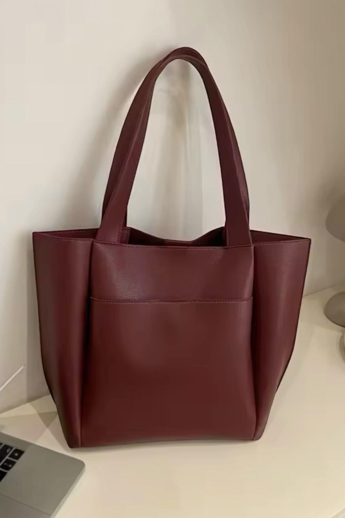 Kadın Cherry Tote Büyük Boy Fermuarlı Kadın Omuz Çantası