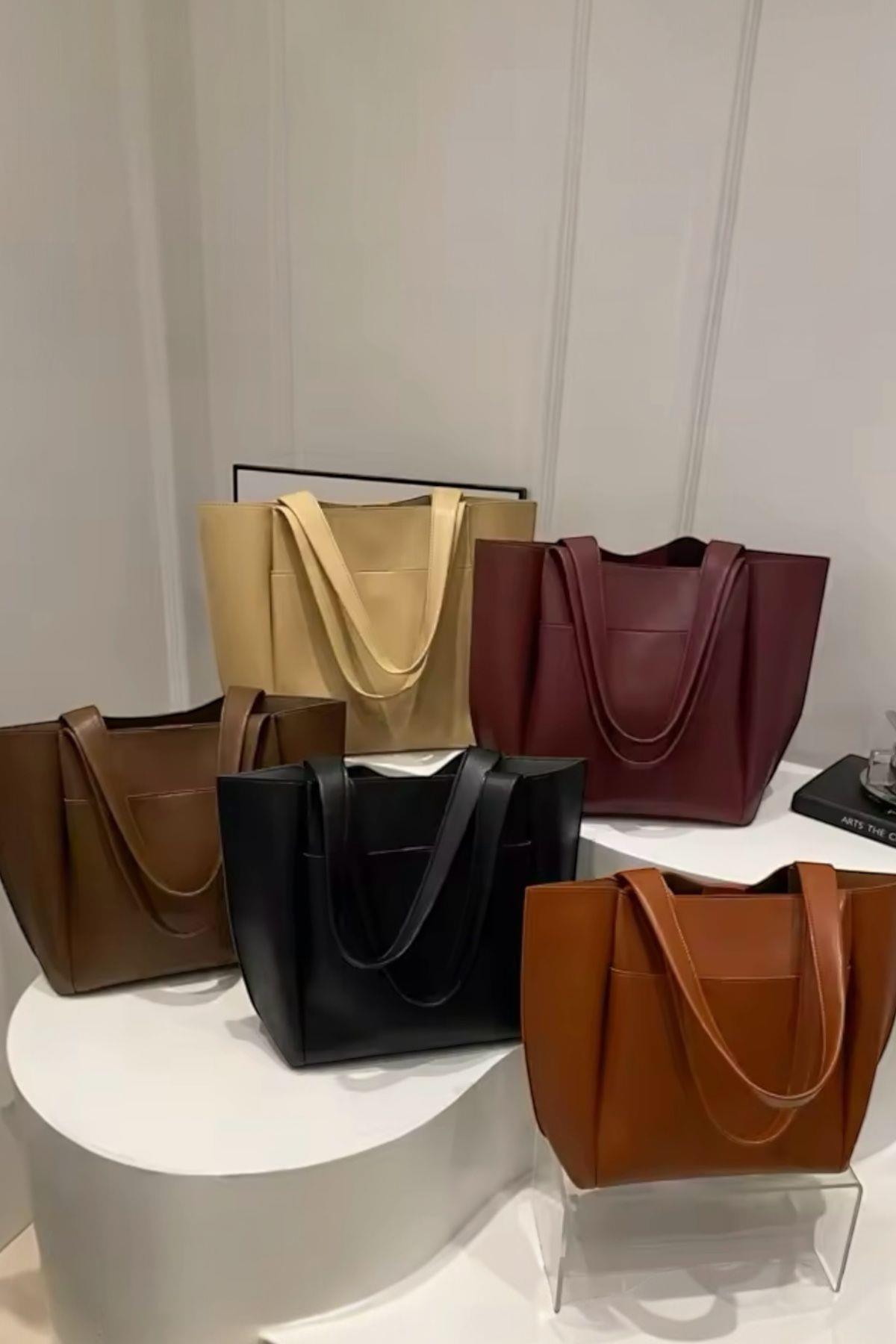 Kadın Cherry Tote Büyük Boy Fermuarlı Kadın Omuz Çantası