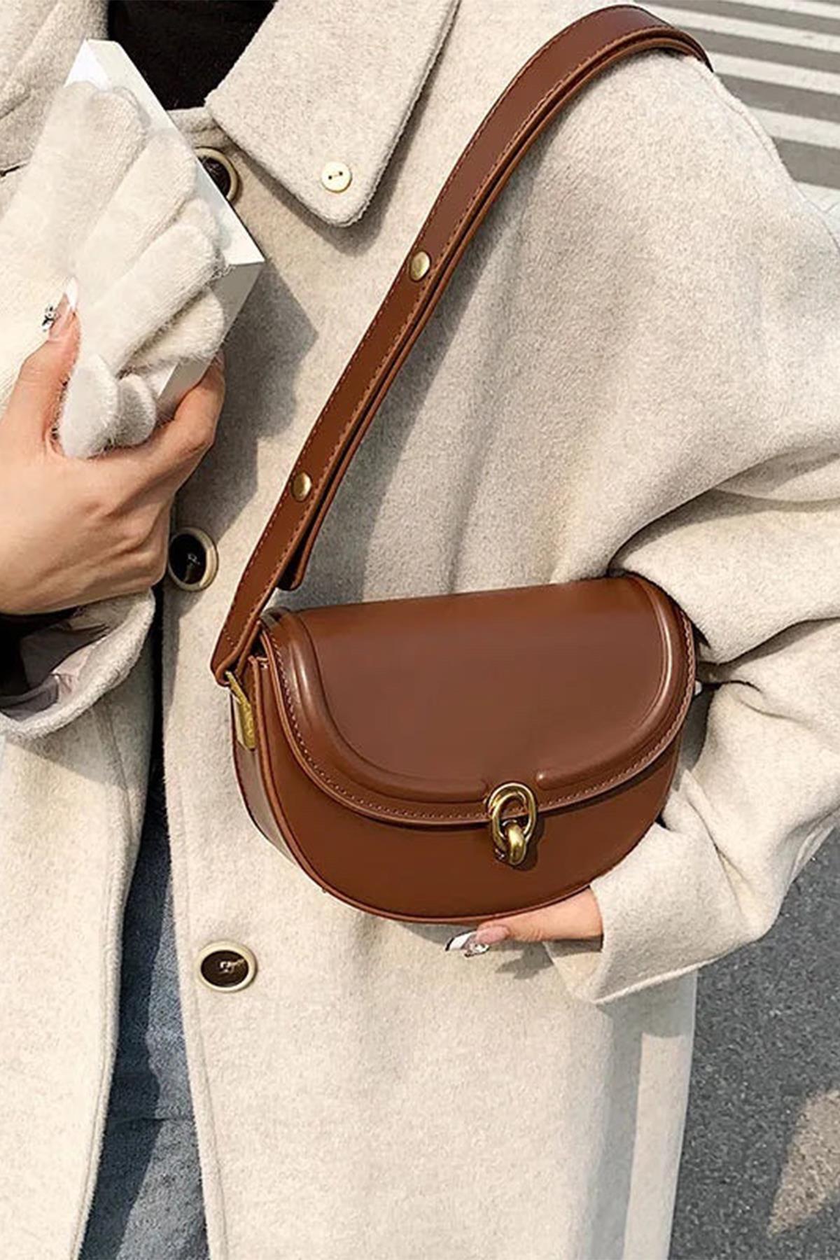 Kadın Mini Kahve Vintage Askılı Omuz Çantası