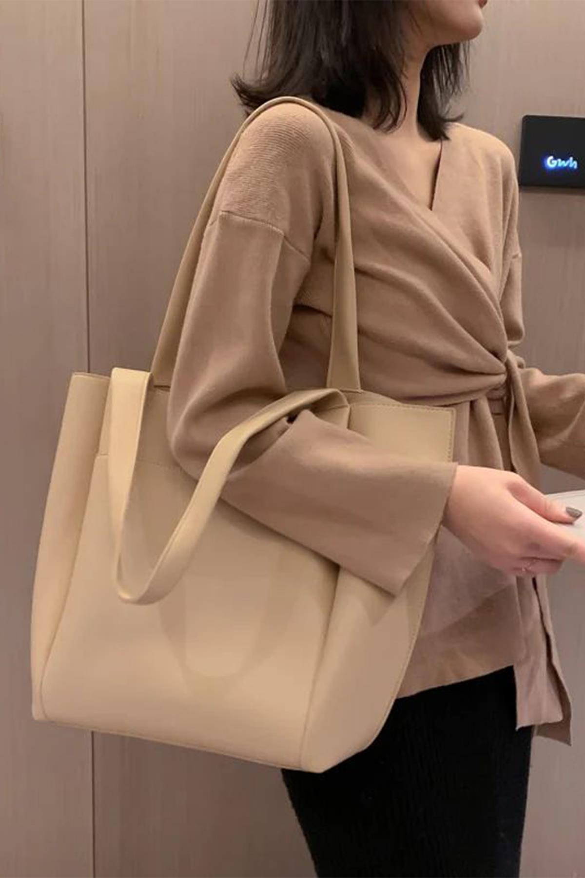 Kadın Tote Büyük Boy Fermuarlı Kadın El ve Omuz Çantası