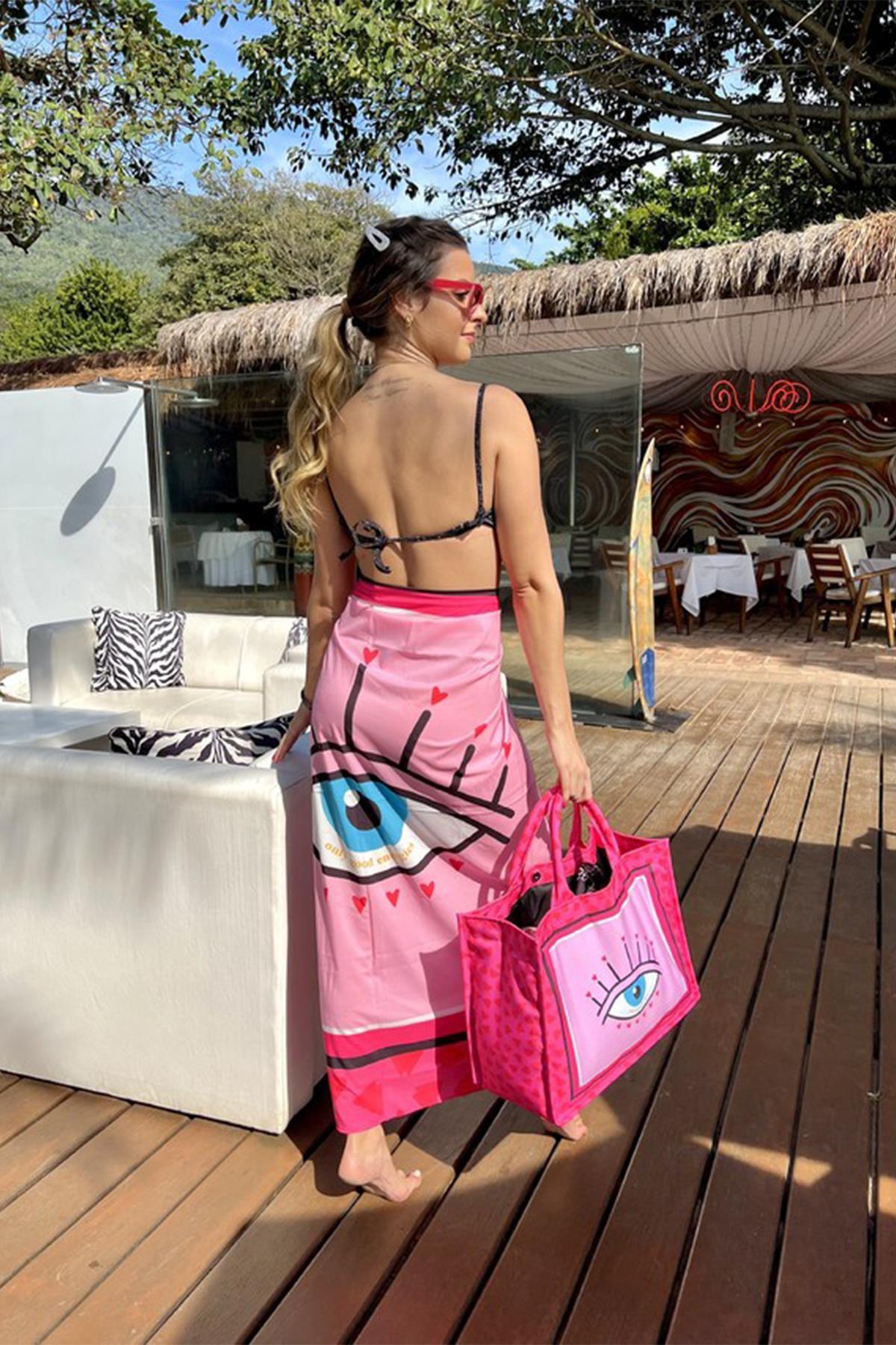 Özel Tasarım Pembe Göz Desen İç Göstermeyen Pareo  95*145 Cm