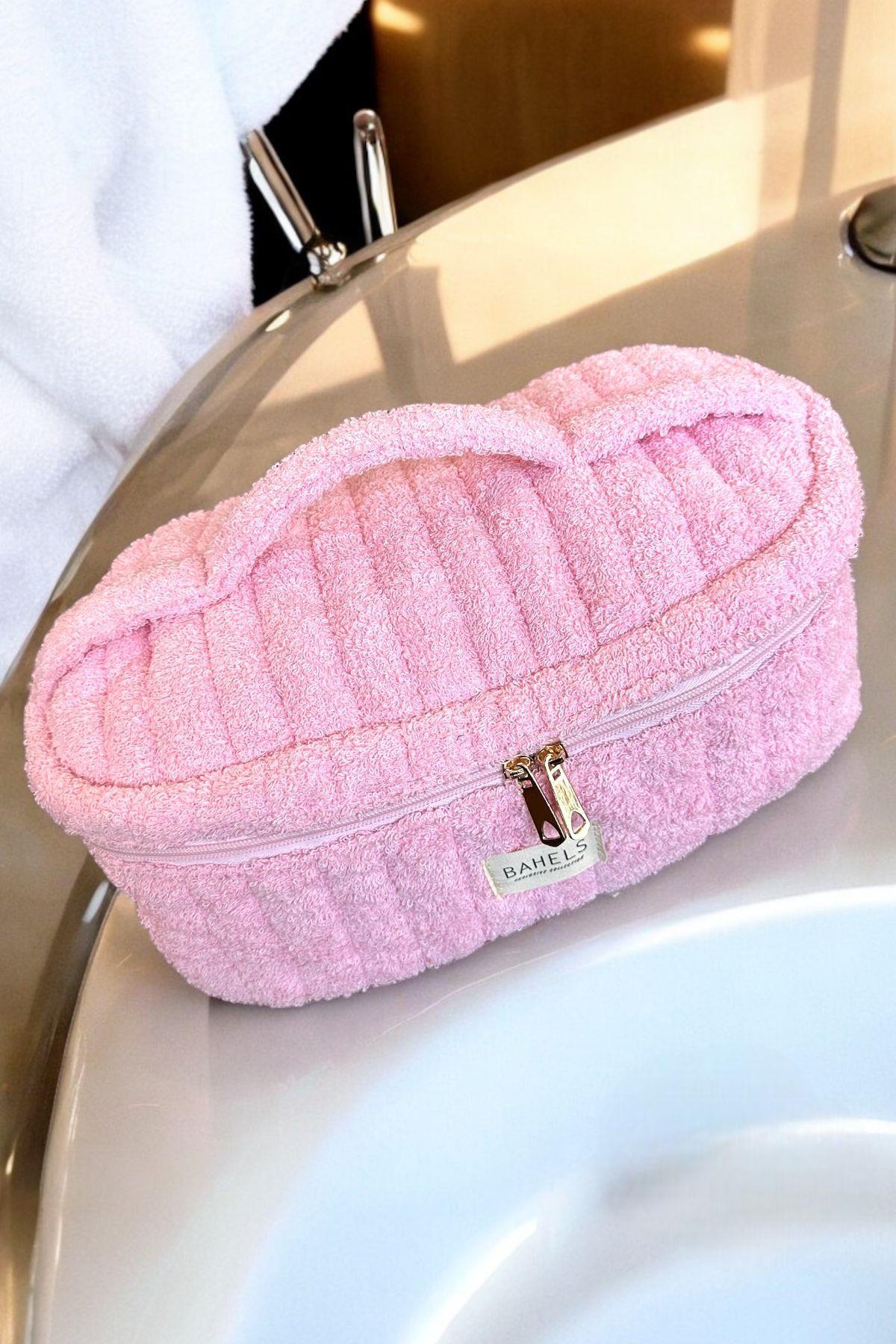 Pembe Havlu  İçi Bölmeli Tüm Saç Şekillendirici İçin Xl Boy Çanta Seyahat Çantası