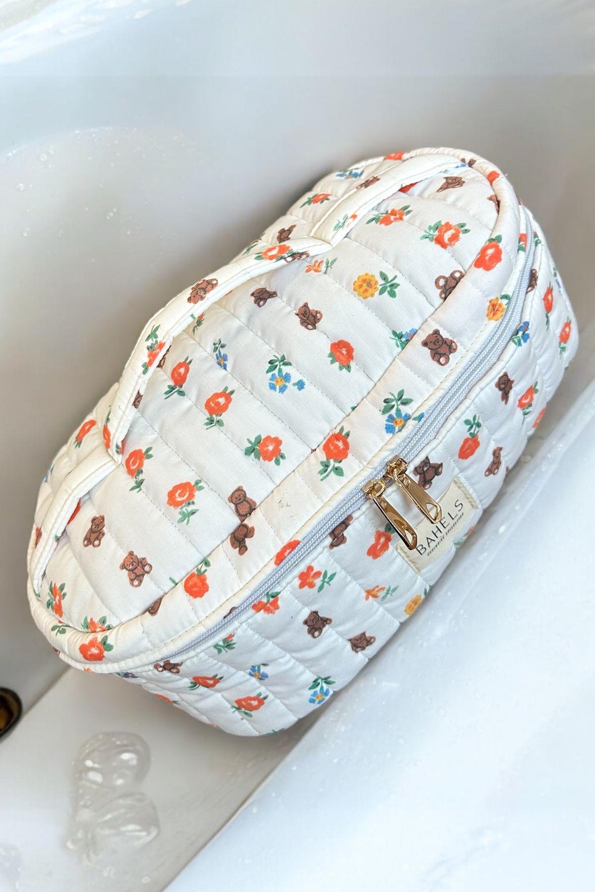 Pinterest Desen Ayıcık İçi Bölmeli Tüm Saç Şekillendirici İçin Xl Boy Çanta Seyahat Çantası