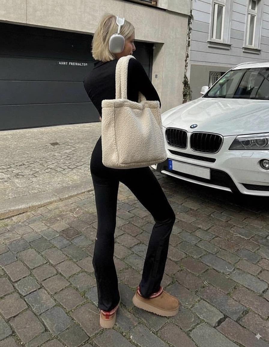 Teddy Peluş Bej Tote Bag Omuz Çantası