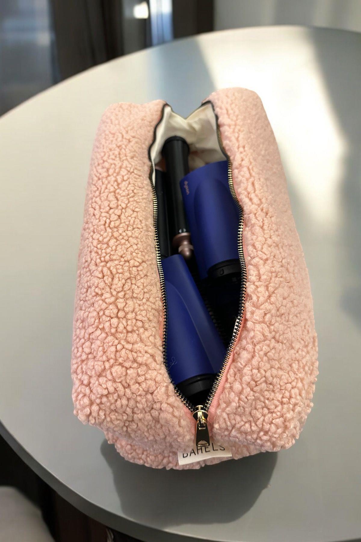 Teddy Peluş Pembe Tüm Saç Şekillendirici İçin Xl Boy Çanta Seyahat Çantası