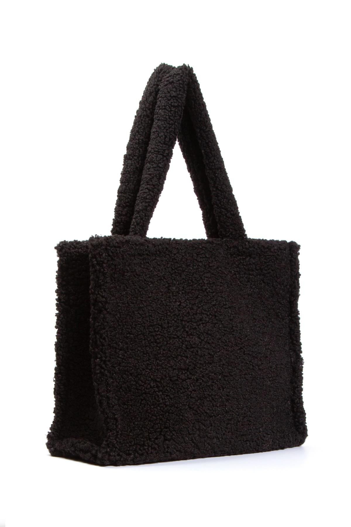 Teddy Peluş Siyah Tote Bag Omuz Çantası