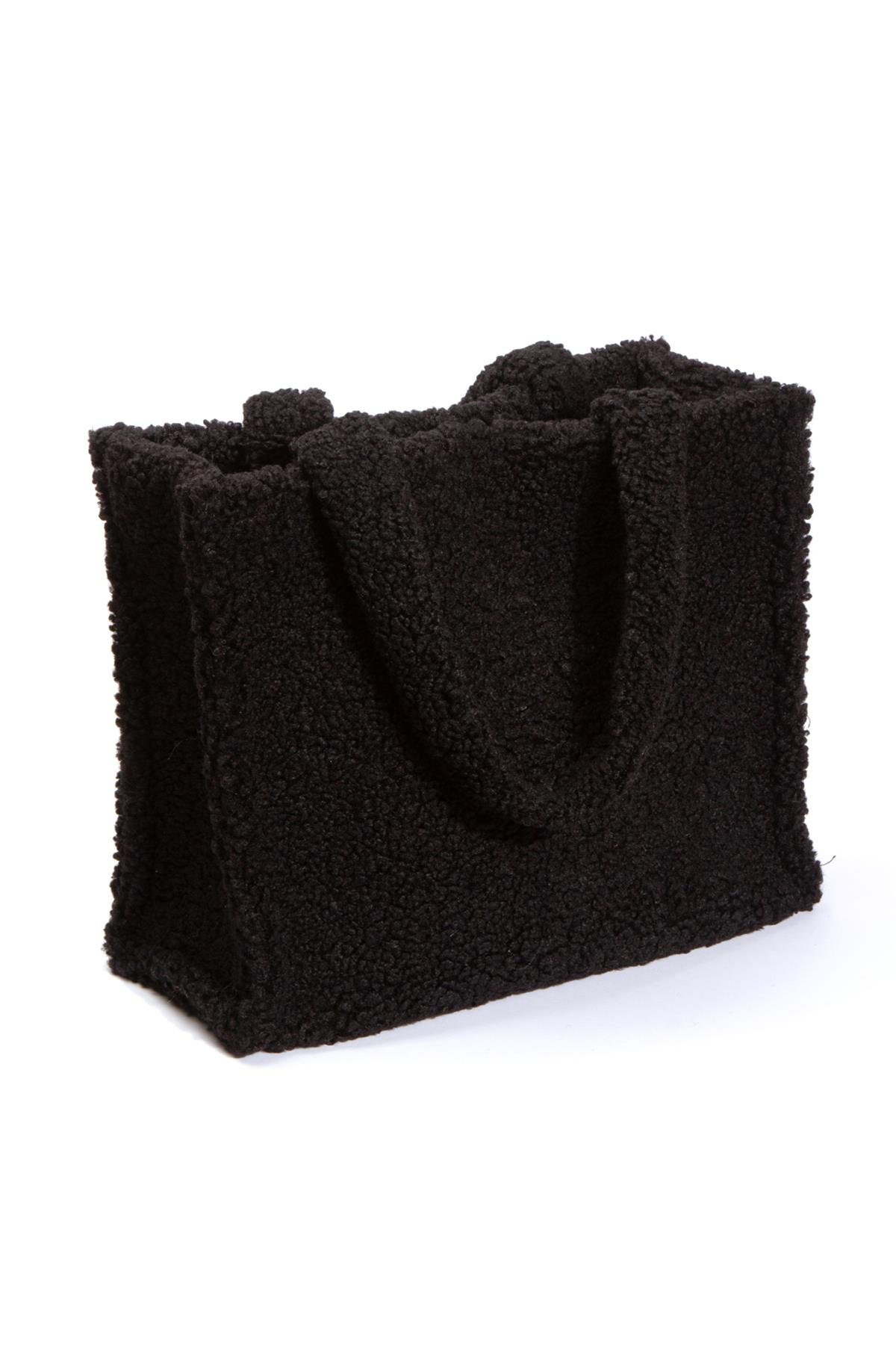 Teddy Peluş Siyah Tote Bag Omuz Çantası