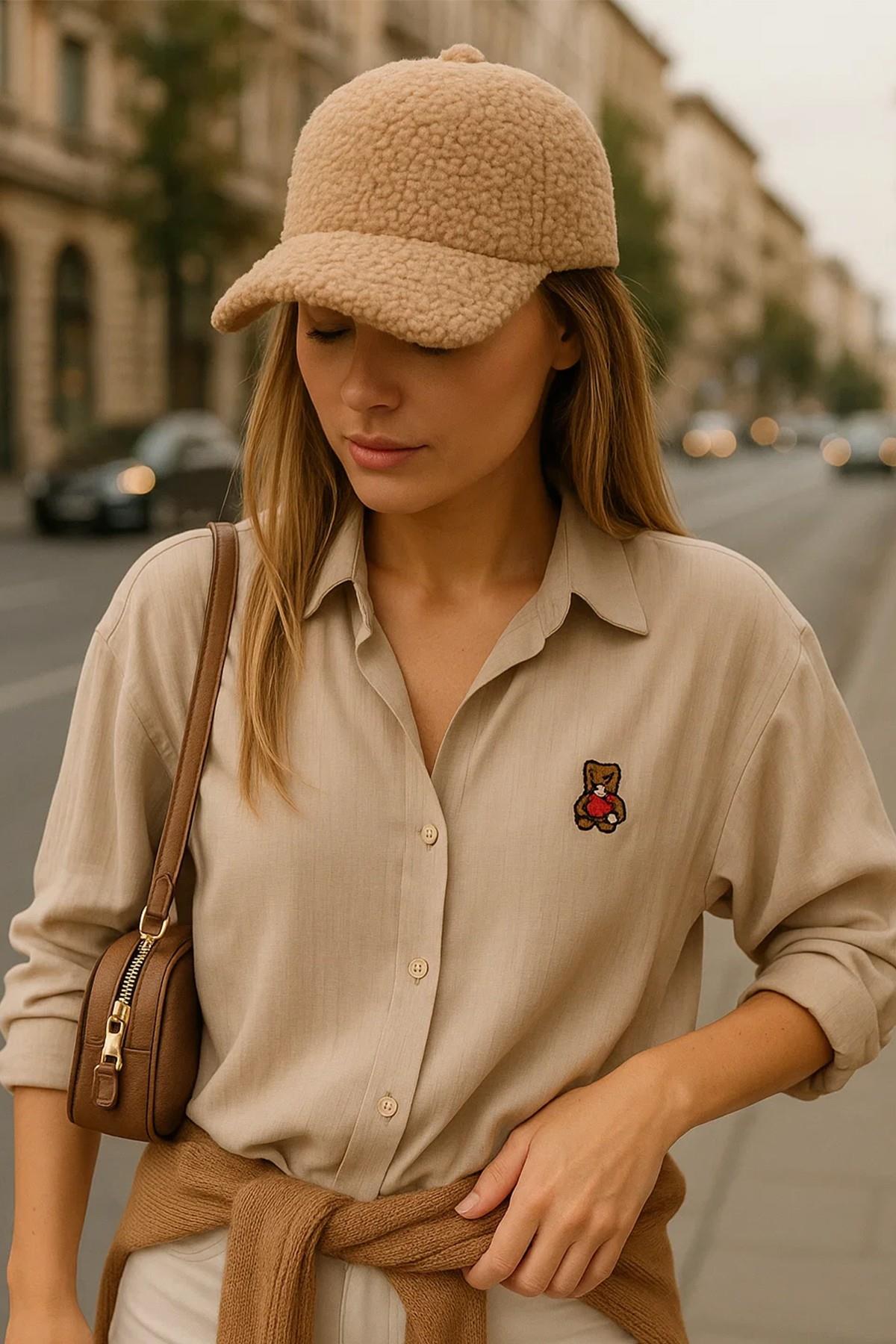 Trend Teddy Peluş Camel Cap Şapka