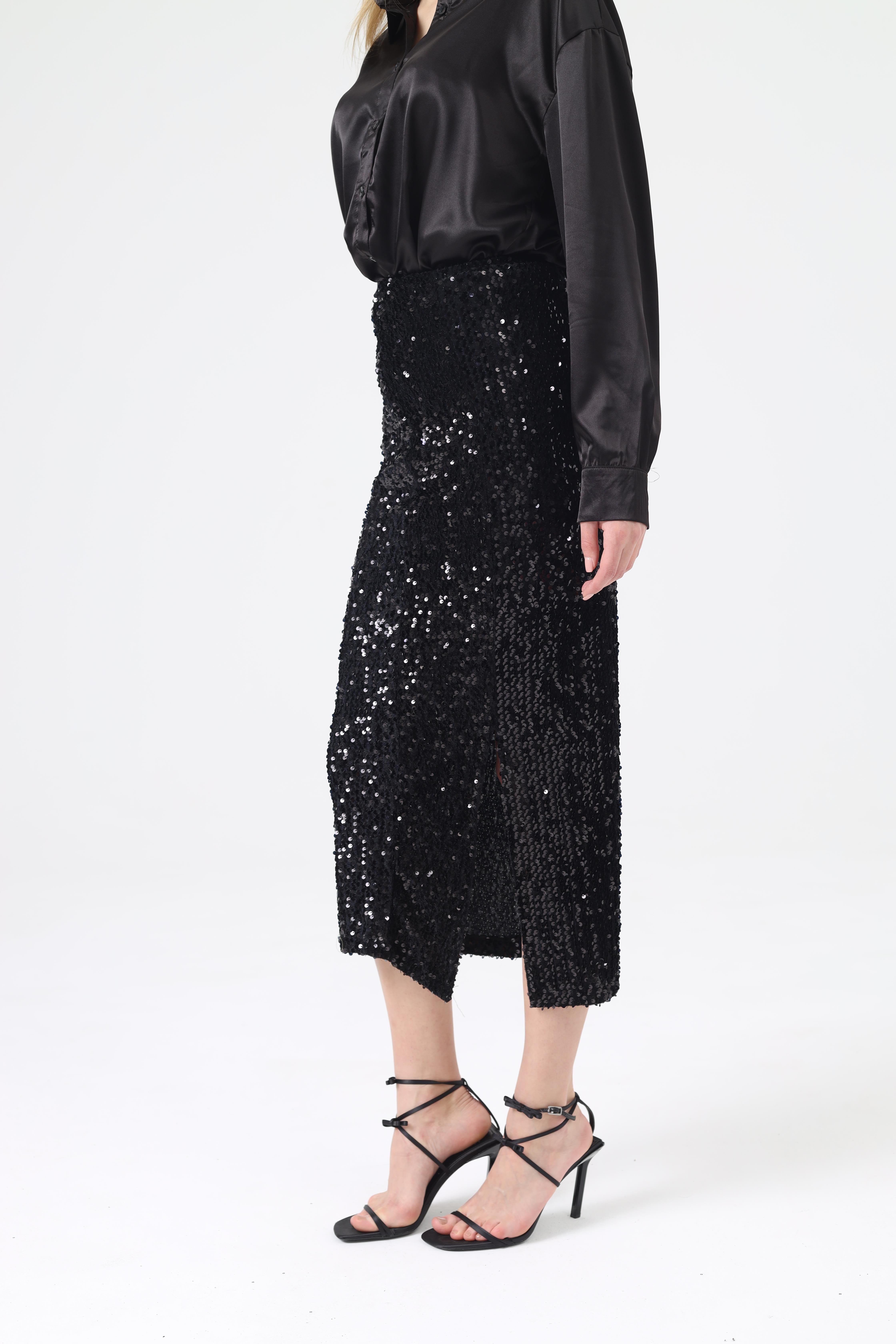 Dilek Aydın Atelier Pullu Uzun Etek Siyah