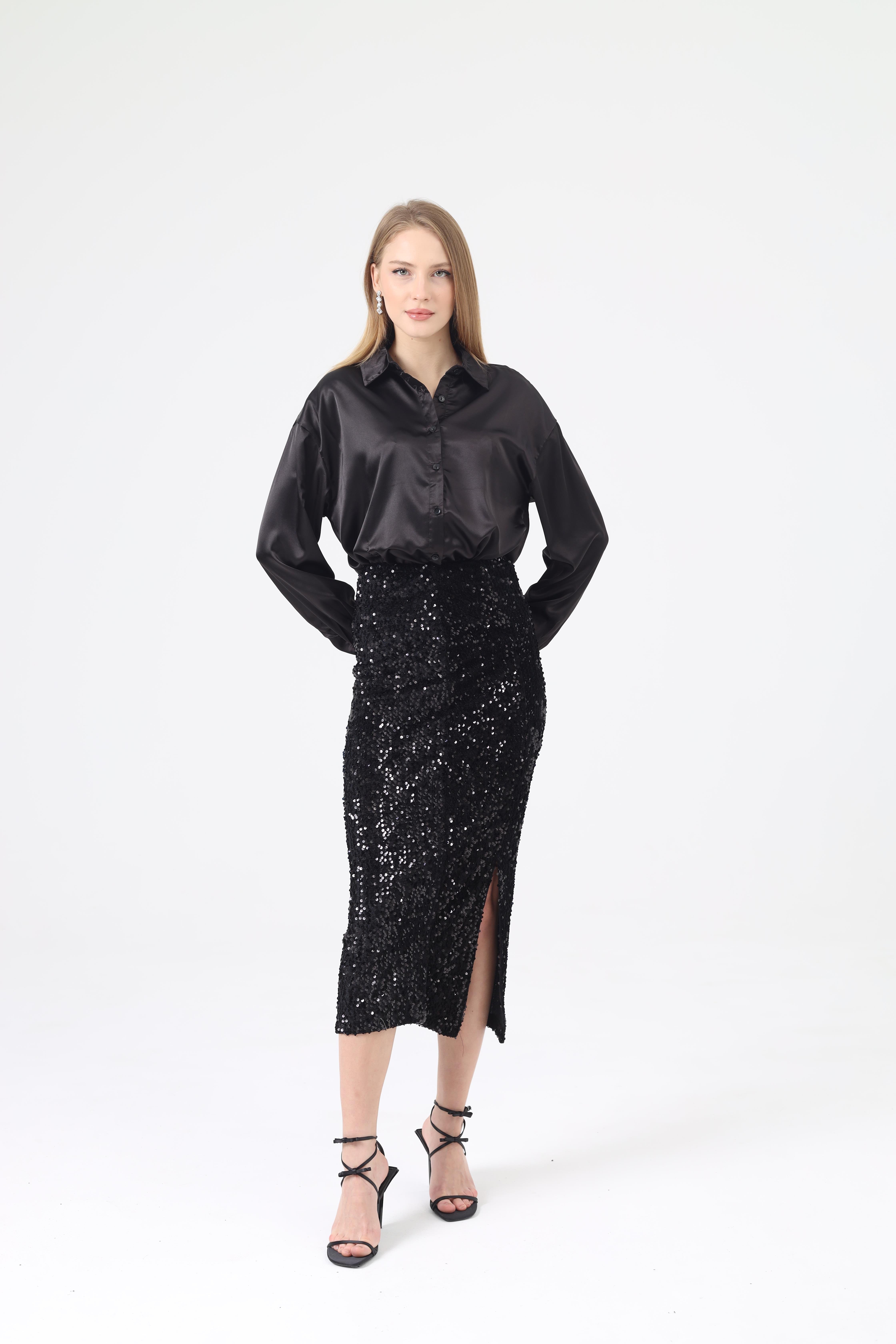 Dilek Aydın Atelier Pullu Uzun Etek Siyah