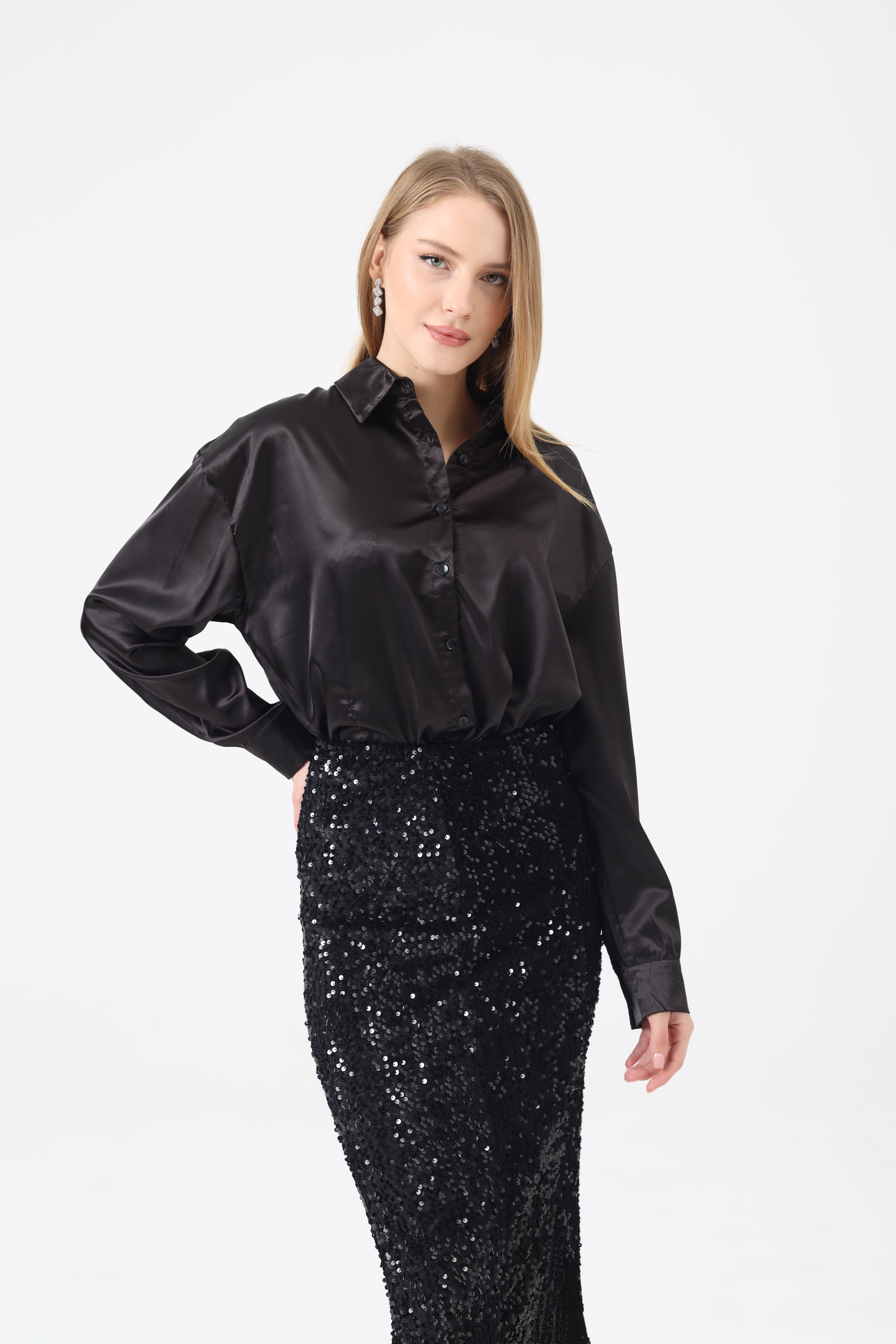 Dilek Aydın Atelier Pullu Uzun Etek Siyah
