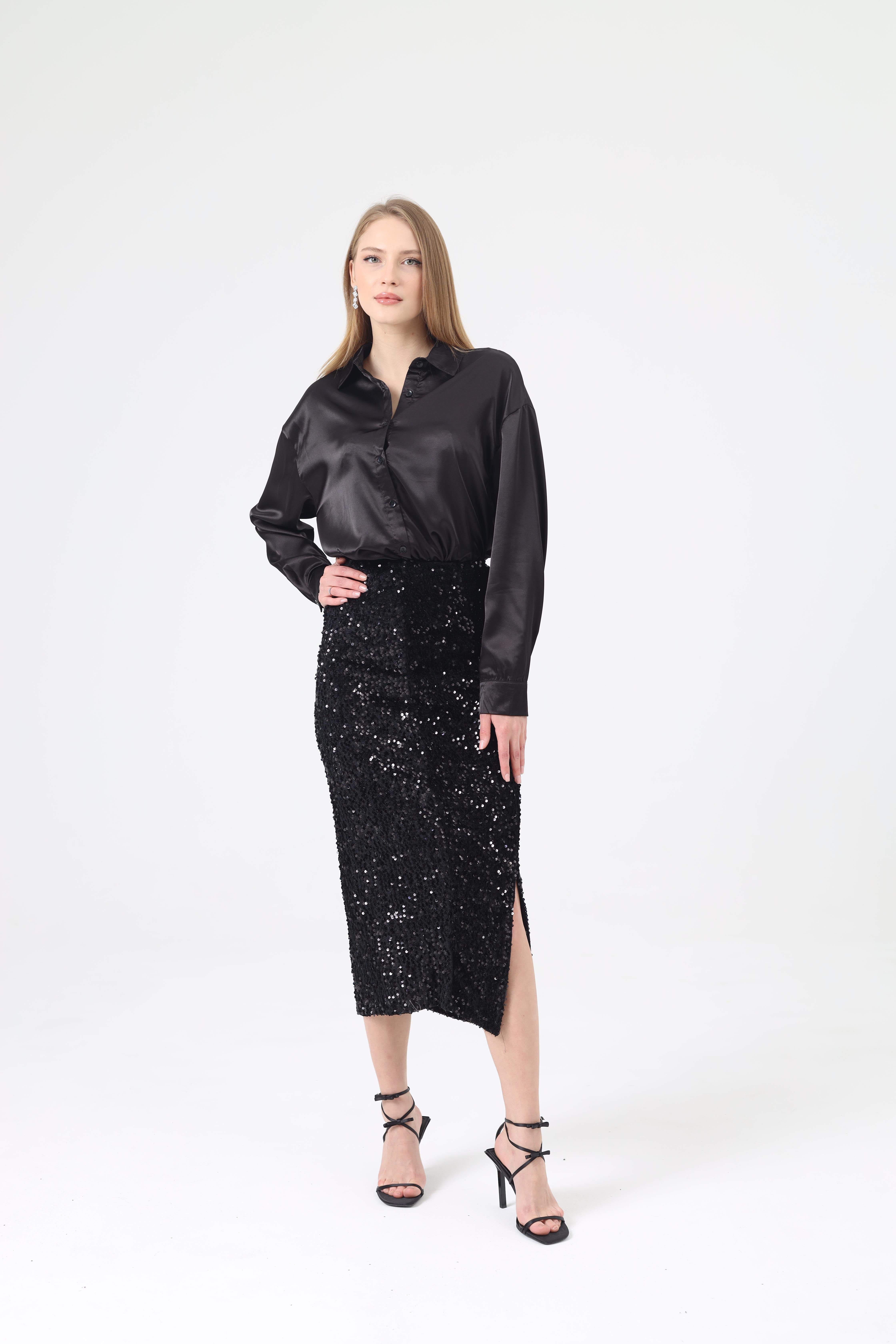 Dilek Aydın Atelier Pullu Uzun Etek Siyah