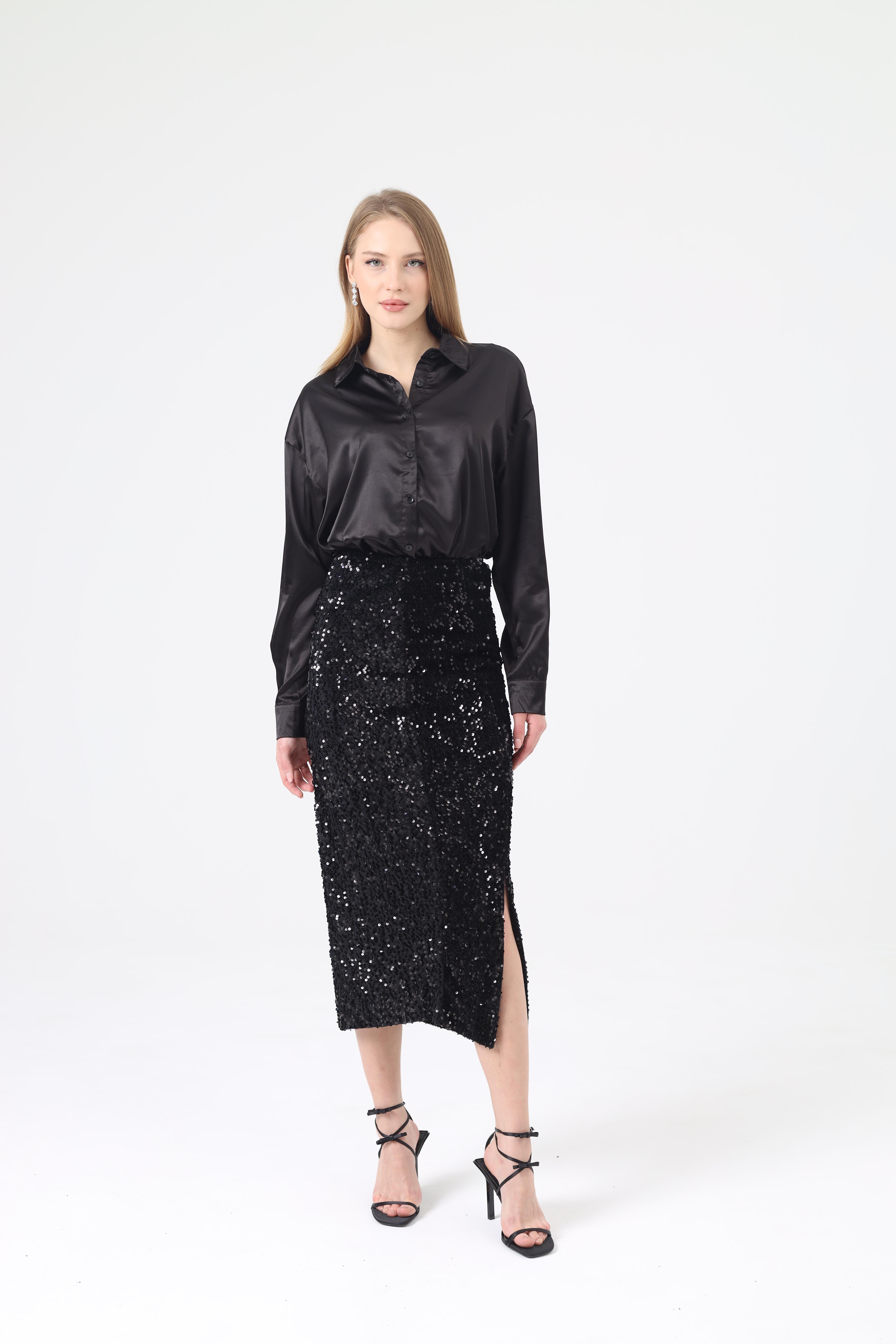 Dilek Aydın Atelier Pullu Uzun Etek Siyah