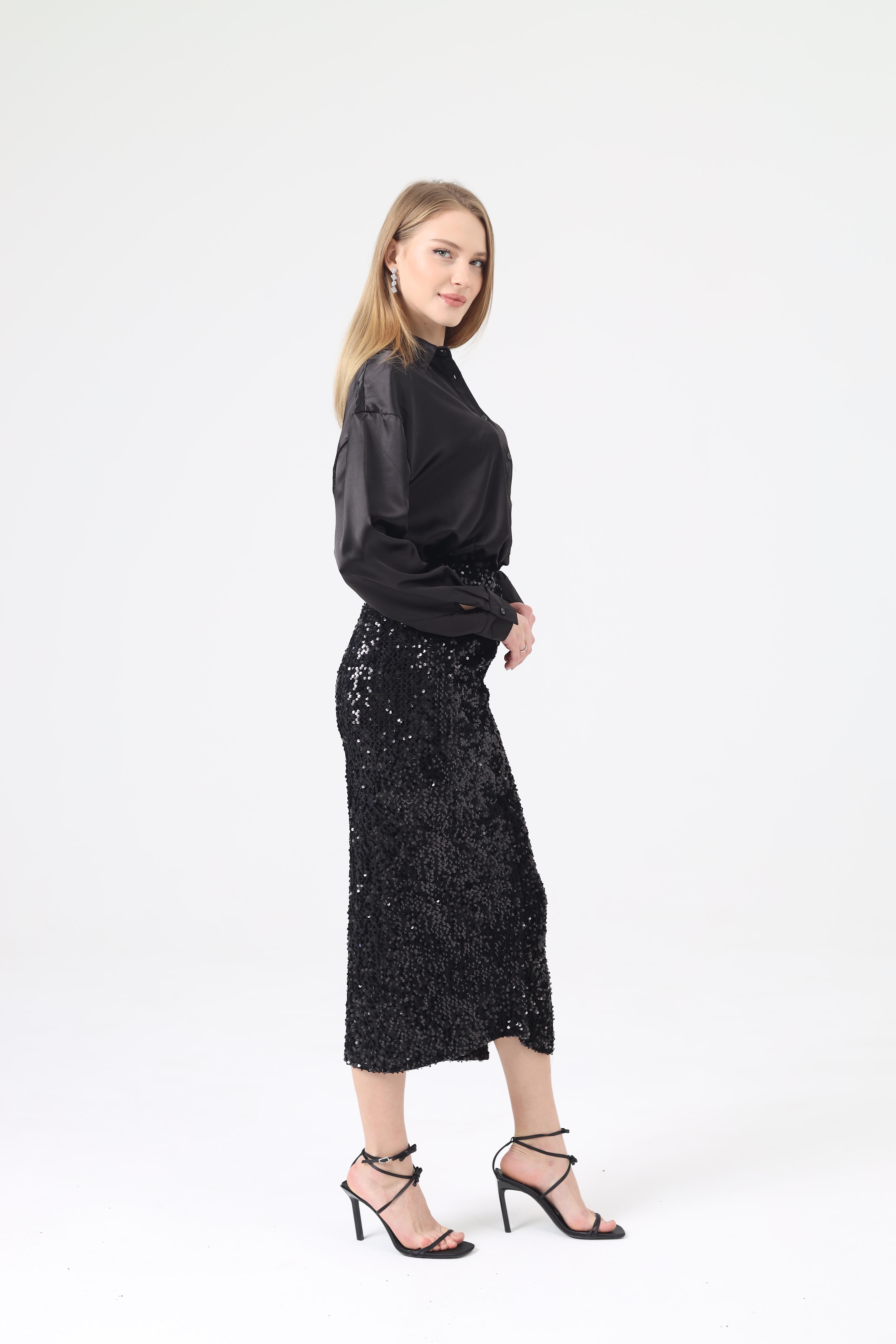 Dilek Aydın Atelier Pullu Uzun Etek Siyah