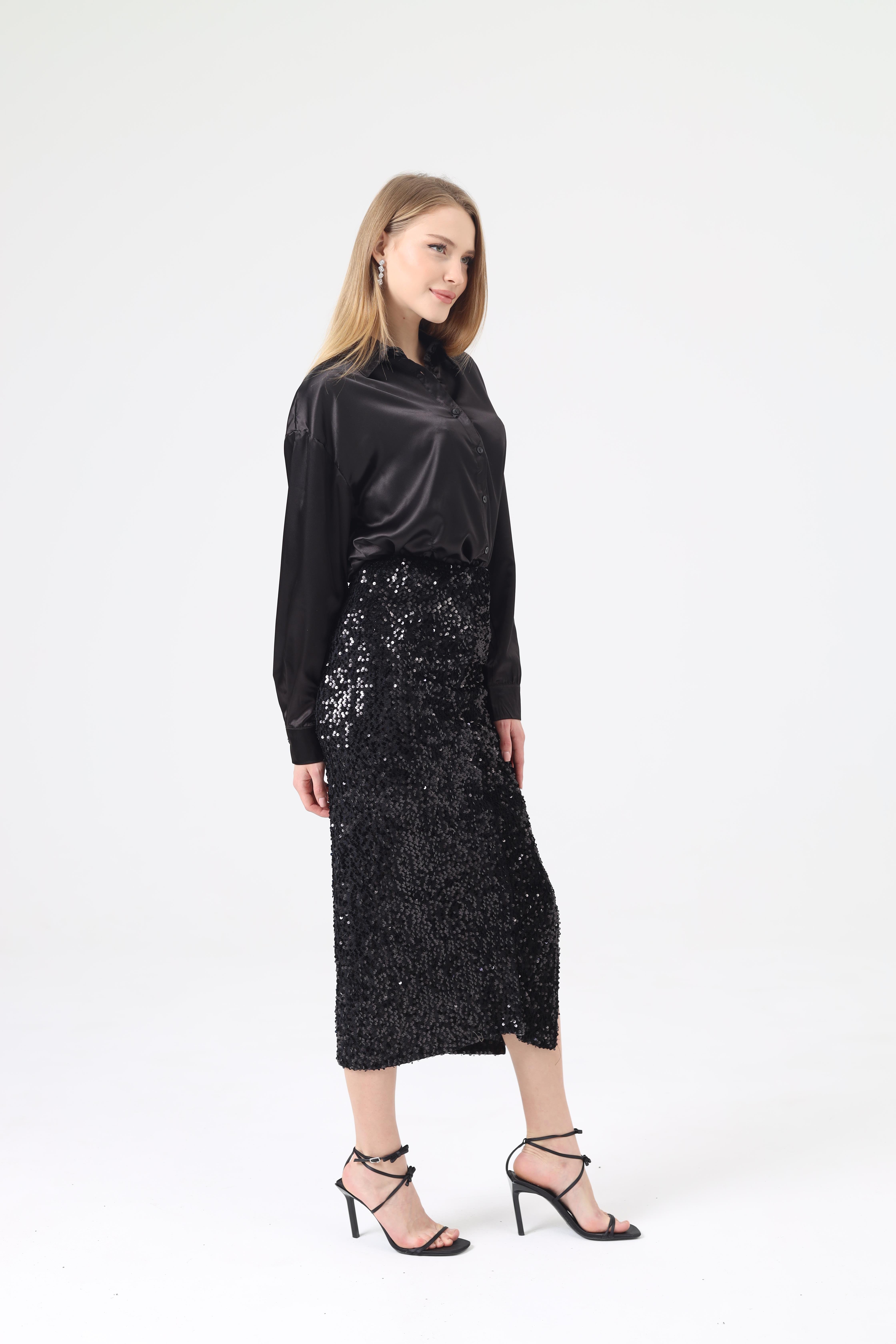 Dilek Aydın Atelier Pullu Uzun Etek Siyah