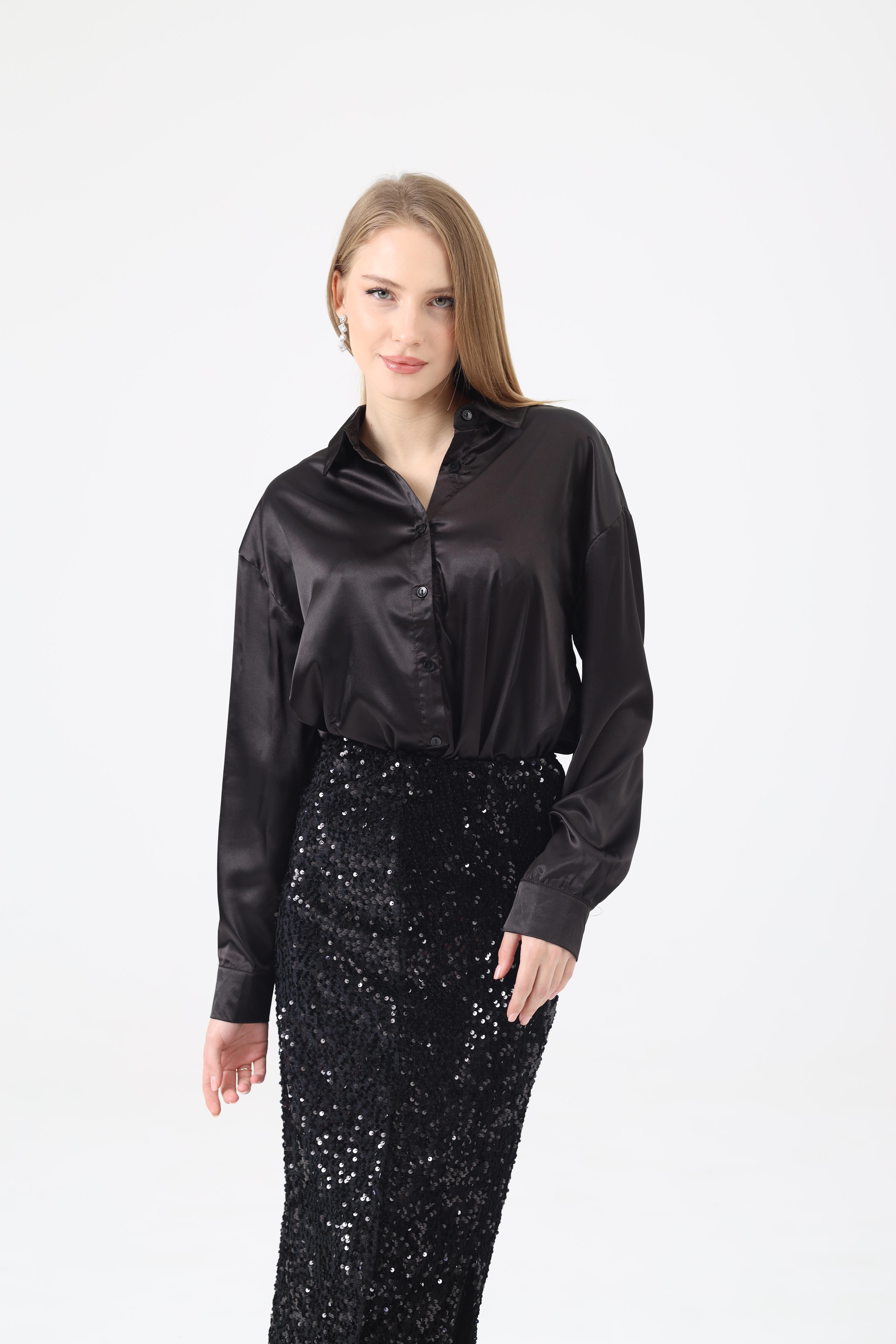 Dilek Aydın Atelier Pullu Uzun Etek Siyah
