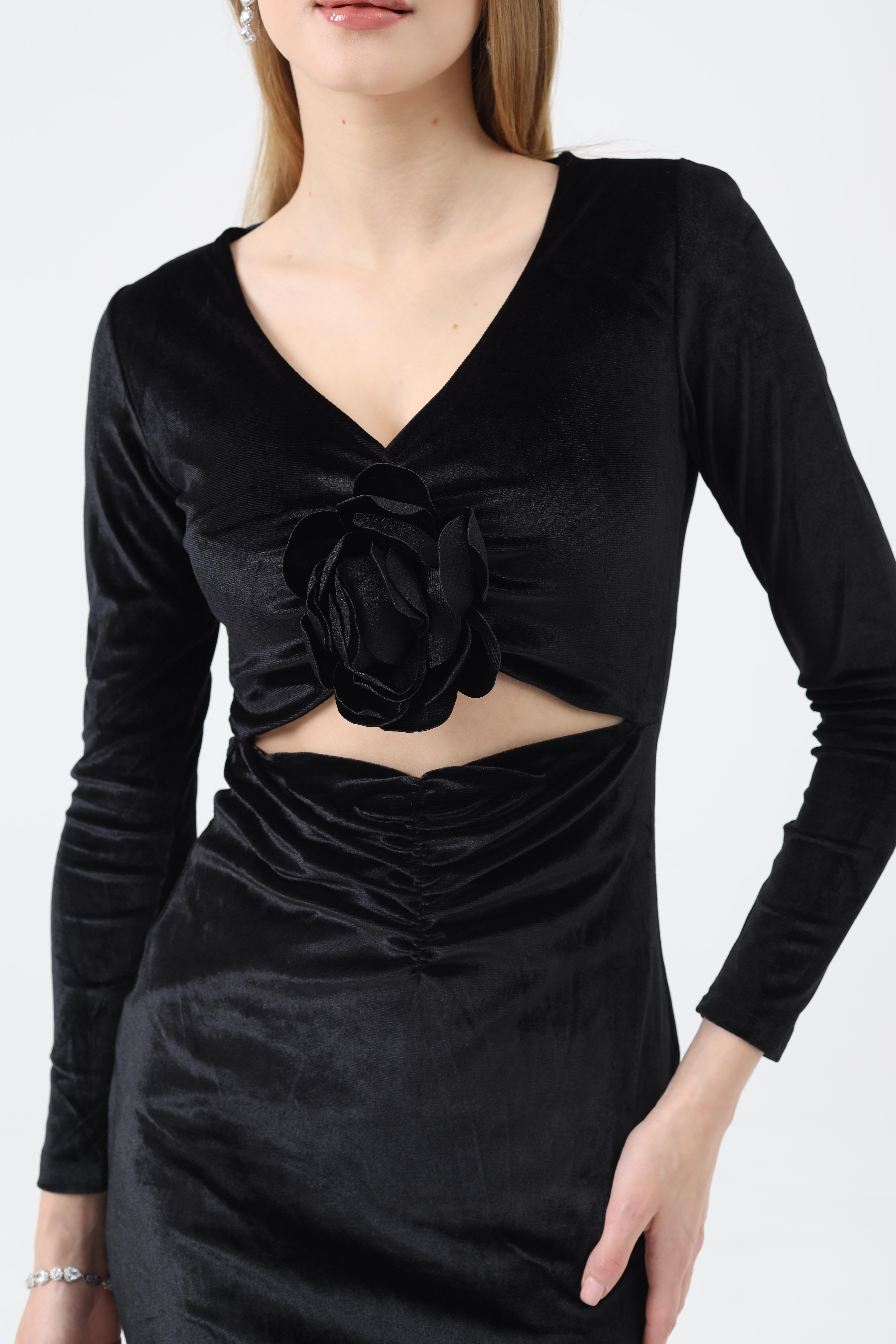 Dilek Aydın Atelier Siyah Gül Detaylı Elbise