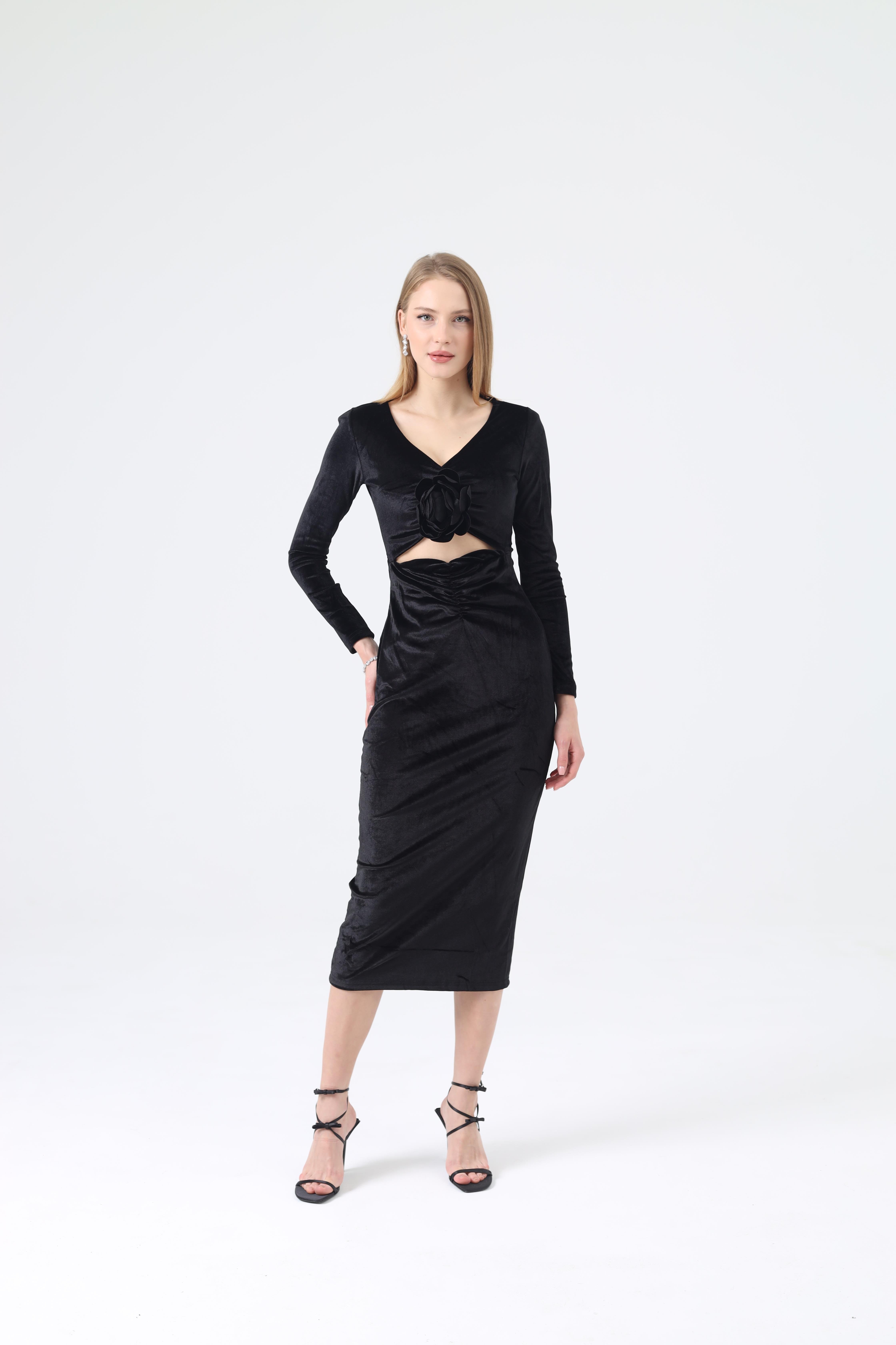 Dilek Aydın Atelier Siyah Gül Detaylı Elbise