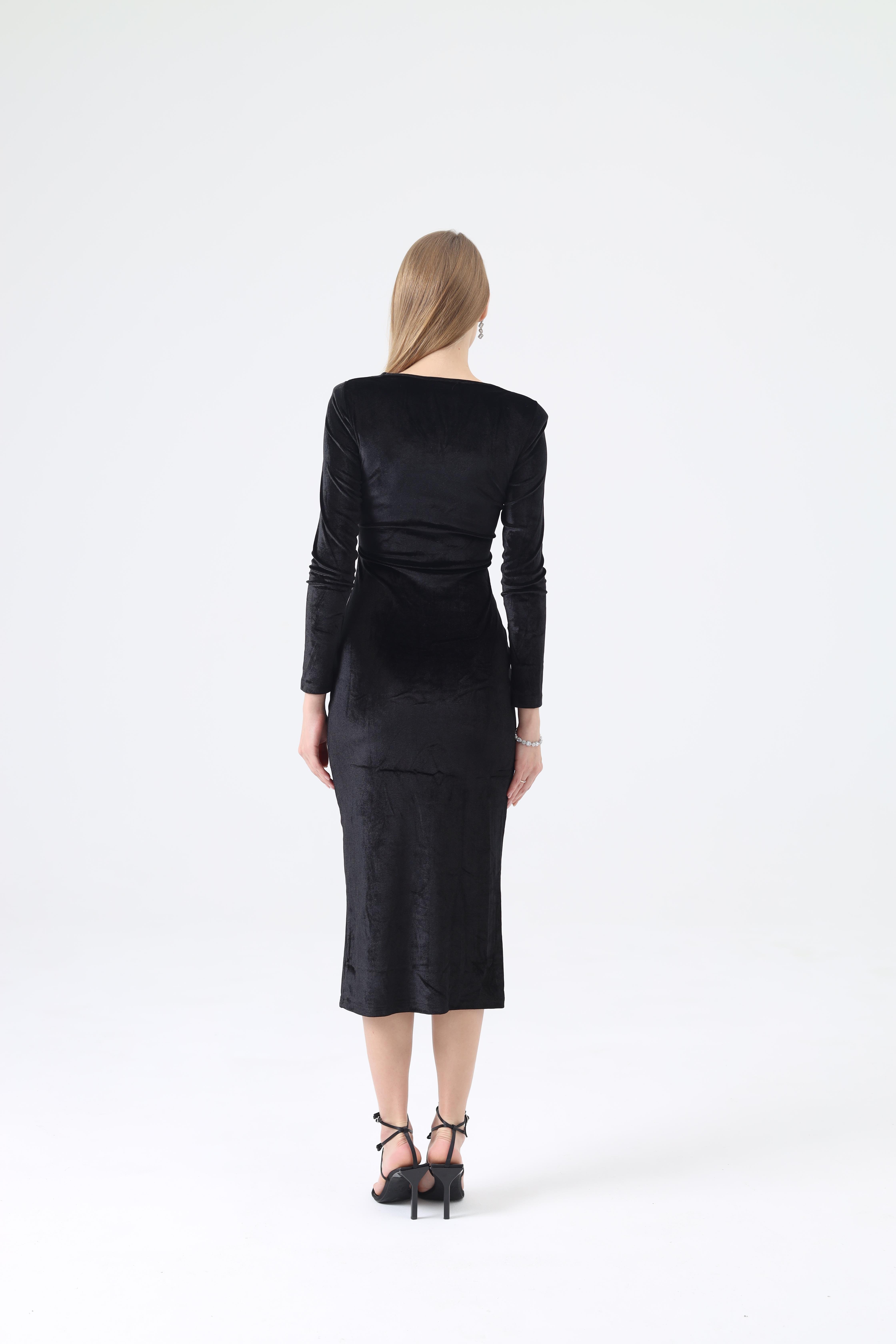 Dilek Aydın Atelier Siyah Gül Detaylı Elbise