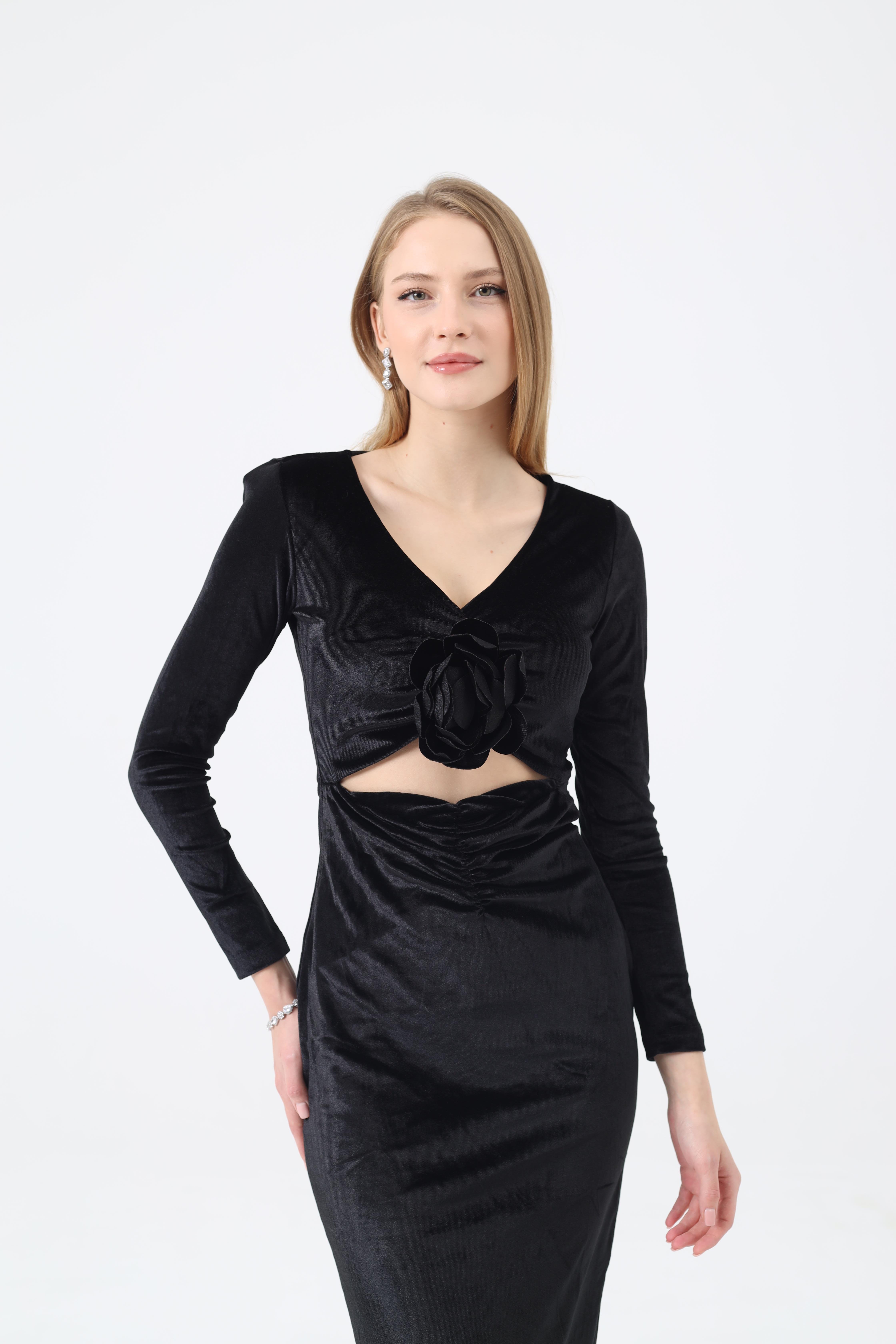 Dilek Aydın Atelier Siyah Gül Detaylı Elbise