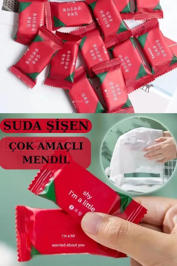 10 Adet Suda Şişen Kapsül Pamuk Mendil 20*20cm