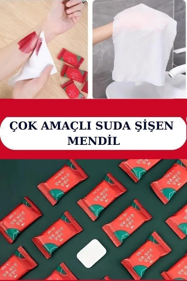 10 Adet Suda Şişen Kapsül Pamuk Mendil 20*20cm