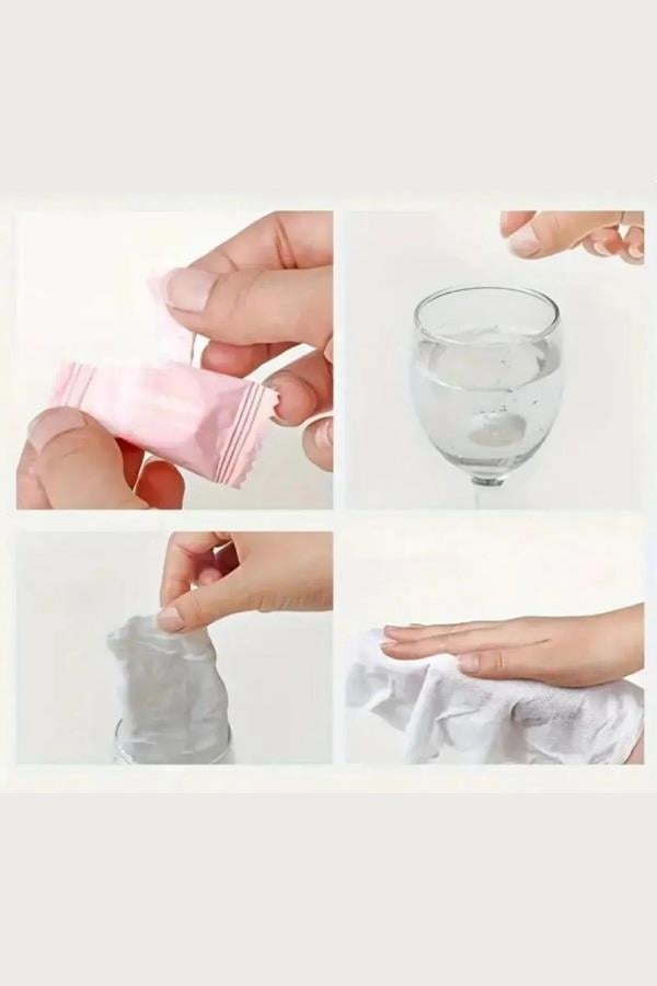 100 Adet Suda Şişen Kapsül Pamuk Mendil 20*20cm