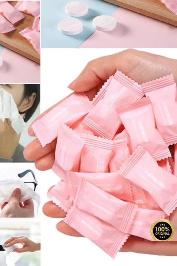 100 Adet Suda Şişen Kapsül Pamuk Mendil 20*20cm