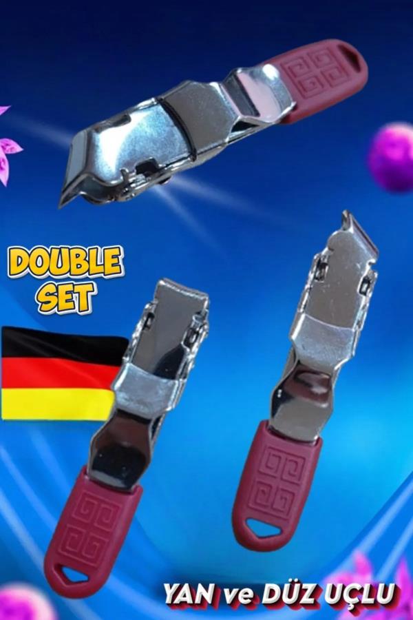 2li Set Rubber Tırnak Makası Düz ve Yan Uçlu Kırmızı