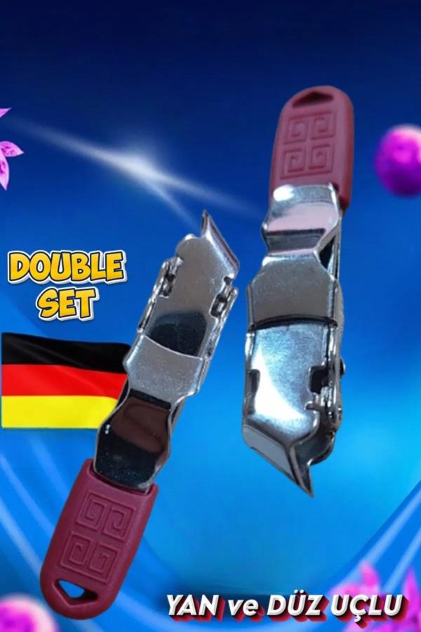 2li Set Rubber Tırnak Makası Düz ve Yan Uçlu Kırmızı