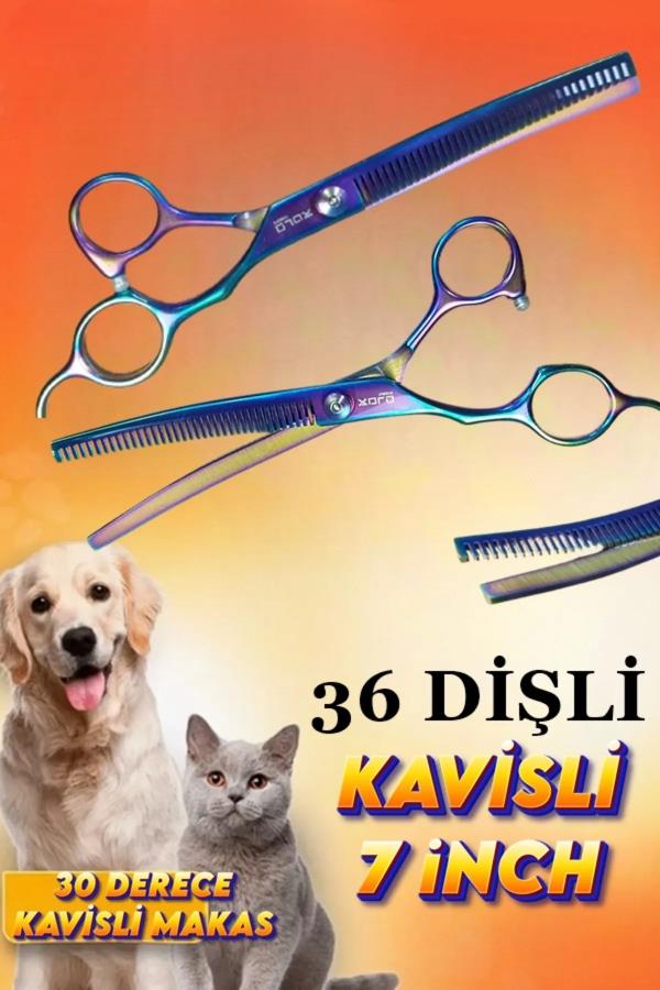 7 İnç Kavisli Tüy Toplama Kesme Dişli Evcil Hayvan Tıraş Makası - Rainbow