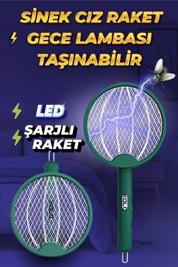 Avcı Şarjlı Sinek Led Raketi Katlanabilir
