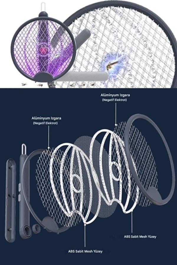 Avcı Şarjlı Sinek Led Raketi Katlanabilir