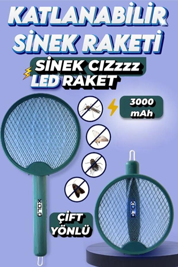 Avcı Şarjlı Sinek Led Raketi Katlanabilir