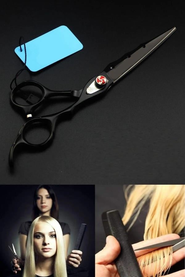 Boncuklu Siyah Düz Uçlu Saç Kesim Makası 6 inç