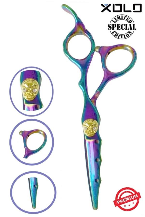 Dış Bükey Düz Uçlu Saç Kesim Makası Kurukafa Rainbow