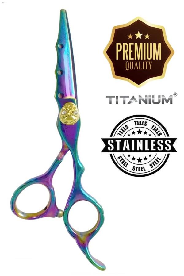 Dış Bükey Düz Uçlu Saç Kesim Makası Kurukafa Rainbow