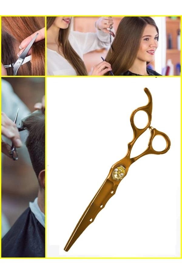 Dış Bükey Düz Uçlu Saç Kesim Makası Kurukafa Karamel