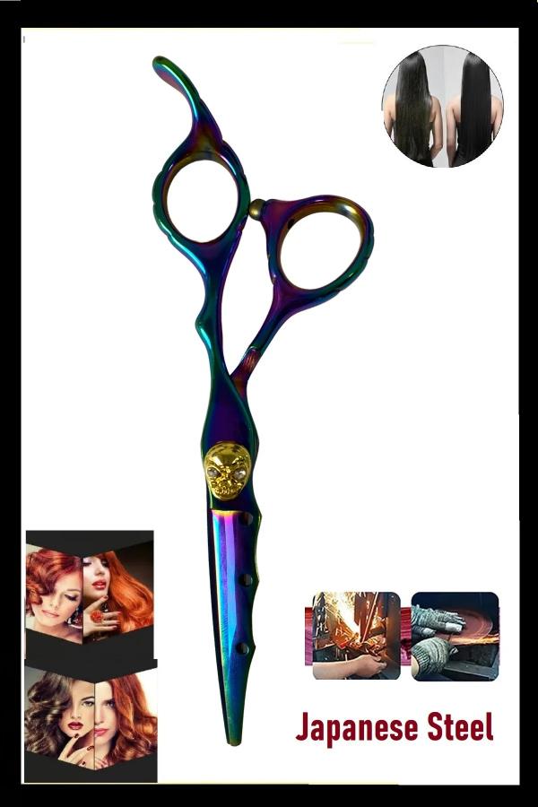 Dış Bükey Düz Uçlu Saç Kesim Makası Kurukafa Rainbow