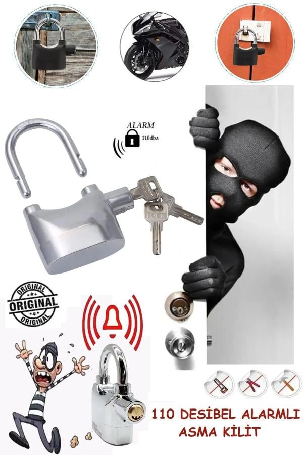 Krom Alarmlı Uzun Asma Kilit