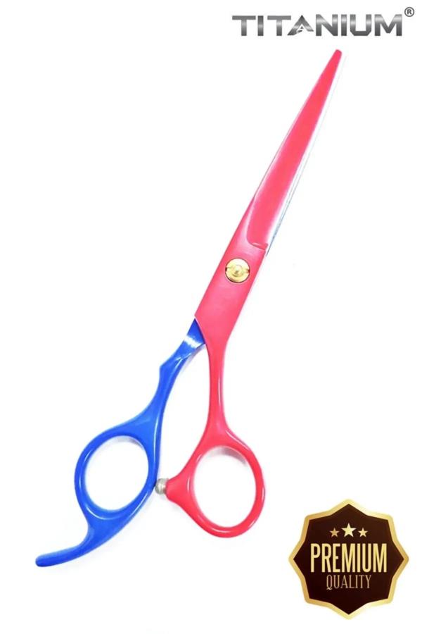 Kuyruklu Kırmızı Mavi Düz Uçlu Saç Kesim Makası 6 inç XLQ586