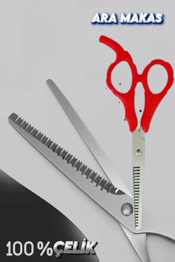 Pvc Saplı Kırmızı Ara Makas Efile Saç Makası