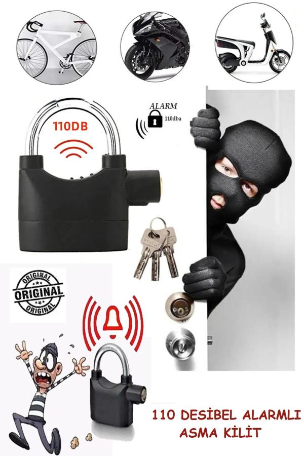 Siyah Alarmlı Kısa Asma Kilit