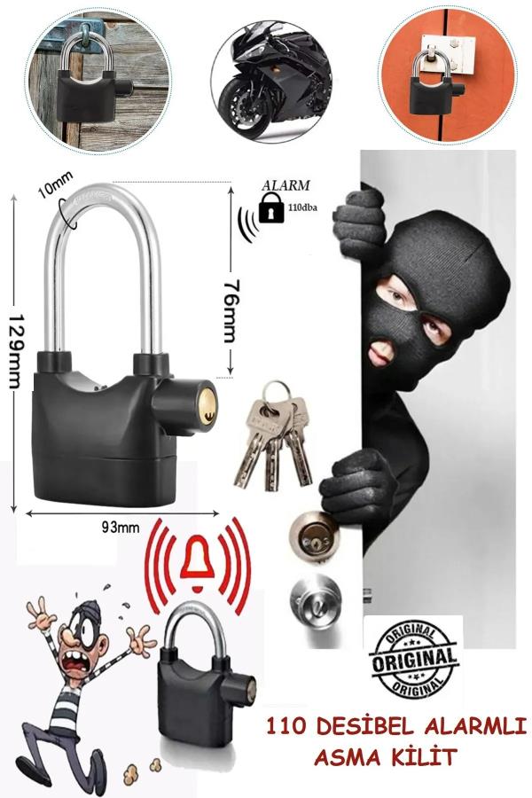 Siyah Alarmlı Uzun Asma Kilit