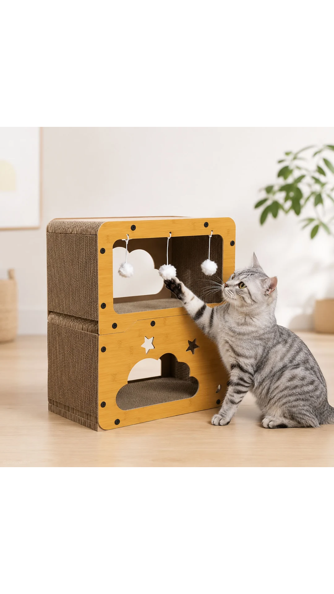AHŞAP KENARLI KEDİ TIRMALAMA OYUN KUTUSU