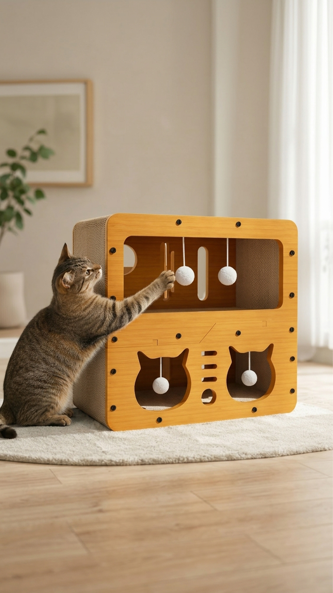 AHŞAP KENARLI KEDİ TIRMALAMA OYUN KUTUSU