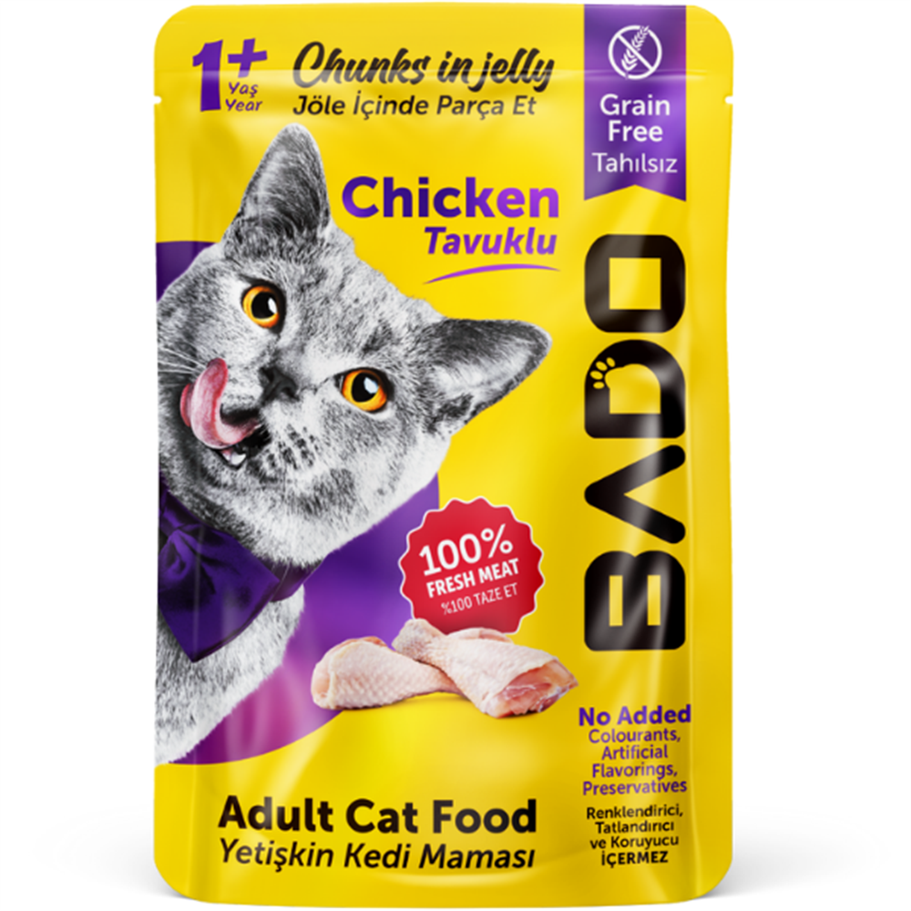 Bado Adult Cat Food Chicken Grain Free Tavuklu Tahılsız Yetişkin Kedi Maması 85 Gr 
